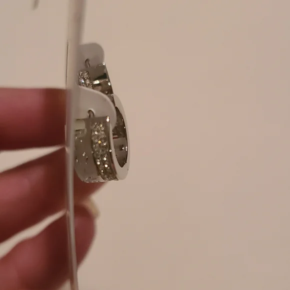 Michael Kors Shiny Silver Hug Hoop Earrings - Picture 3 of 11